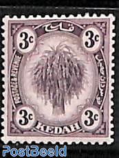 Kedah 3c, WM Mult. Crown-CA, Stamp out of set