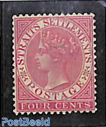 Straits Settlements, 4c carmine, WM Crown-CA, Stamp out of set