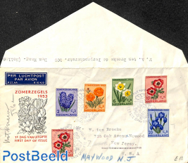 Flowers FDC, typed address, open flap, wrinkled cover