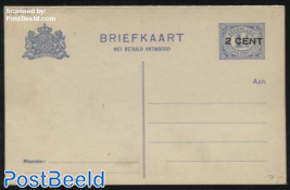 Reply Paid Postcard 2CENT on 1.5c+2CENT on 1.5c, long dividing line