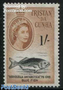 1Sh, Blue Fish, Stamp out of set
