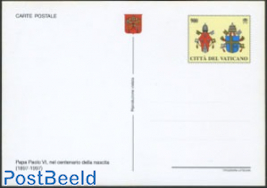 Postcard 900L, Pope Paul VI birth centenary