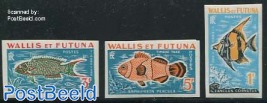 Postage due, fish 3v, Imperforated