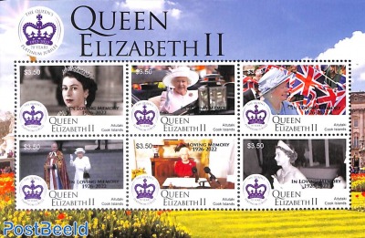 Queen Elizabeth II 6v, overprinted In loving memories 1926-2022