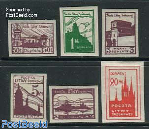 Central Lithuania, postage due, City views 6v imp.