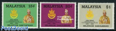 Selangor, sultan silver jubilee 3v