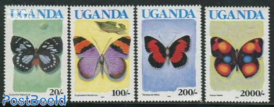Butterflies 4v, blue UGANDA, year 1991