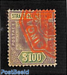 Straits Settlements, Edward VII $100, fiscal used
