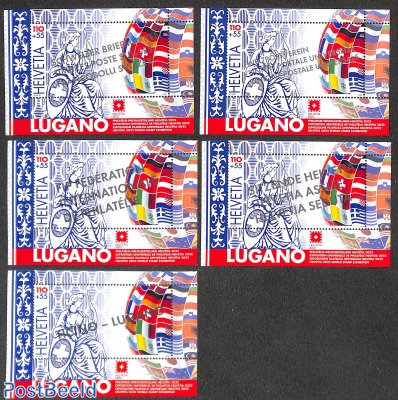Lugano, silver overprints, 5 s/s