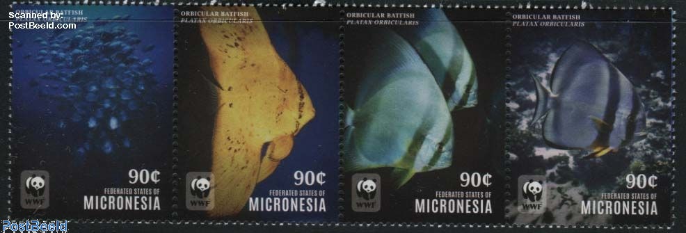Timbre 2014, Micronésie Orbicular Batfish 4v [:::] or [+] (90c), 2014 ...